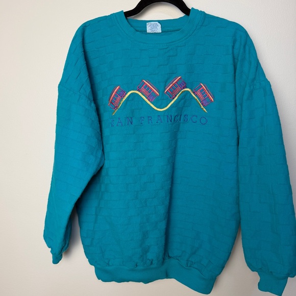 vintage San Francisco textured train trolley car pullover size small 100% cotton - Picture 3 of 6